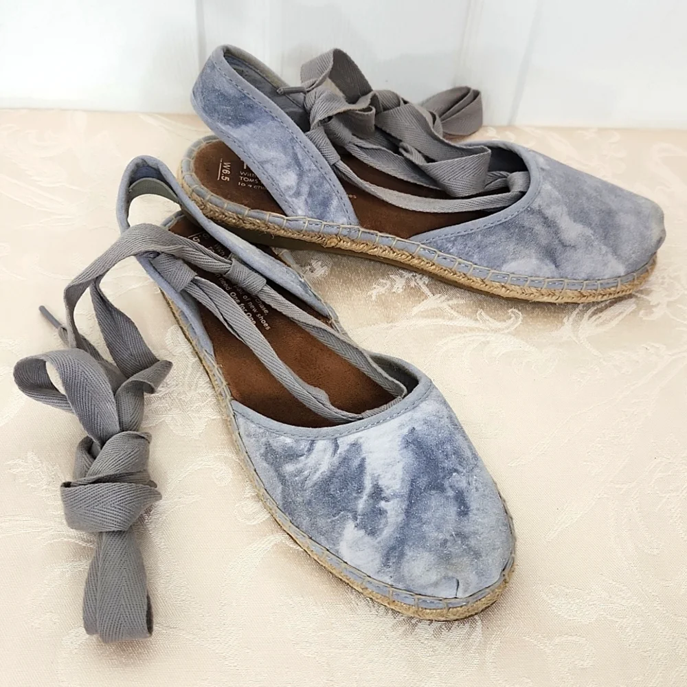 Toms Bella espadrille ballet lace up sandals grey tie dyed size 6.5